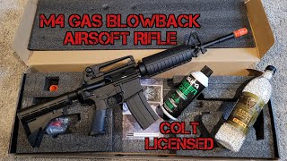 Cybergun SampT Colt Licensed Full Metal M4 Gas Blowback Airsoft Rifle Unboxing [upl. by Camm]