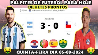 PALPITES DE FUTEBOL PARA HOJE QUINTA FEIRA DIA 05 09 2024 COM BILHETES PRONTOS [upl. by Aihseuqram]