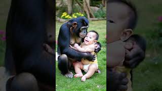 Cute baby and chimpanzee [upl. by Hollerman]