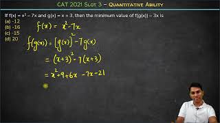 fx  x2 – 7x amp gx  x  3 fgx – 3x  Function  CAT 2021 Slot 3 Quant Solution  PYQs [upl. by Ulberto]