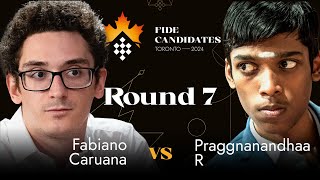 Round 7  Fabiano Caruana  Praggnanandhaa R  FIDE Candidates 2024 [upl. by Good]