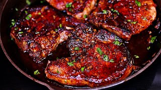 One Pan Honey Garlic Pork Chops Recipe [upl. by Adlesirk]