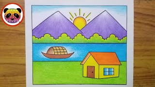 Scenery Drawing  Simple Landscape Scenery Drawing  How to Draw Beautiful Landscape Scenery Easy [upl. by Aldercy439]