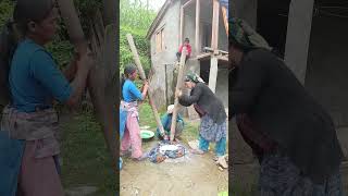 village life style  sisters is original grinding corn short youtube video [upl. by Yelsha]