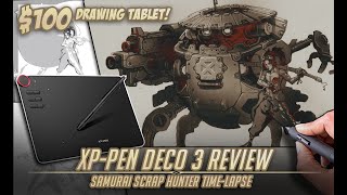 XP PEN Deco 3 review 100 Pro Artist tablet  Timelapse Samurai kid with mech [upl. by Navert]