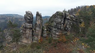 Uhusteine Nordostseite Straßberg 538m bei Lückendorf Zittauer Gebirge 2 ca22m hohe Klettertürme [upl. by Gombosi]