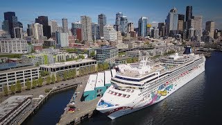 Norwegian Jewel Alaska Cruise ship departing from Pier 66 at the Seattle Cruise Ship Terminal [upl. by Ahsinrat565]