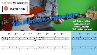 Van Morrison  Moondance Bass cover with tabs [upl. by Merce99]