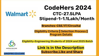 Walmart CodeHers 2024  Summer Internship for 2025 Batch  SDE Job for 2024 Batch  CTC 275LPA [upl. by Adimra]