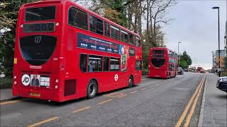 London Buses  Route 127 Purley  Woodcote Green  Wallington  Carshalton  Mitcham  Tooting [upl. by Nospmoht589]