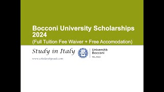 Bocconi University Scholarships 2024 in Italy Full Tuition Fee Waiver  Free Accommodation [upl. by Niwdog]