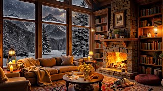 Cozy Winter Coffee Shop Ambience with Jazz Relaxing Music amp Crackling Fireplace for Studying Work [upl. by Nilo]