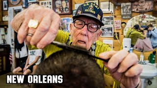 💈 93 Year Old World War Two Veteran quotBudquot at Family Barber Shop  New Orleans [upl. by Drescher]