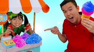 Emma Pretend Play w Colorful Kinetic Sand Fruit Ice Cream Cart Food Toys [upl. by Haelak722]