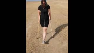 Amputee crutching Wooden crutches at the mountains [upl. by Ottavia]