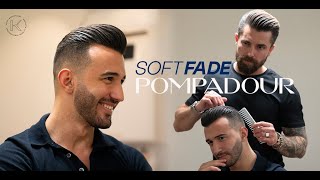 SOFT FADE Pompadour  MEN´S hairstyling inspiration [upl. by Attelra12]