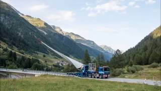 Transport eines Windradflügels von Airolo zum NufenenPass [upl. by Kristel]