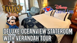 Disney Fantasy Deluxe Oceanview Stateroom with Verandah FULL Room Tour [upl. by Howarth]