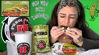 REVIEWING THE NEW VIRAL PICKLE SANDWICH FROM JIMMY JOHNS 💚🥒 [upl. by Kotto]