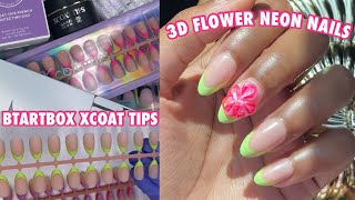 BTARTBOX XCoat Bright Pastel Short Almond Nails  3D Flower Summer Nails  Quick amp Easy Nails [upl. by Hobey]