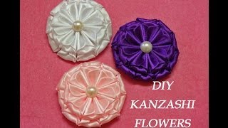 DIY kanzashi flowerskanzashi tutorialhow to makeeasykanzashi flores de cinta [upl. by Kaylee]