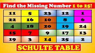 SCHULTE TABLE  HOW TO IMPROVE MEMORY  Find the Missing Number 1 to 25  BRAIN GAMES For Kids [upl. by Aryad]