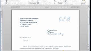 Comment créer un publipostage avec Word 2010 sous Windows7 vidéo 3 wwwformenligneorg [upl. by Tisha]