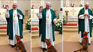 Pope Francis Didnt Know That a Camera Was Recording Him When The Dog Did [upl. by Anirtek]