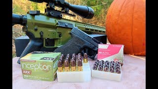 CMMG 458 socom VS Glock 45 acp  Inceptor Ammo Pumpkin shoot [upl. by Ahsuat435]