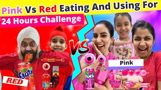 Pink Vs Red  Eating And Using For 24 Hours Challenge  Ramneek Singh 1313  RS 1313 VLOGS [upl. by Naid]