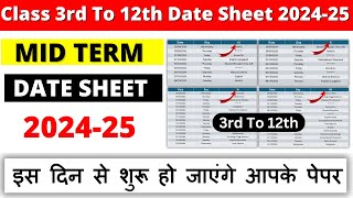 class 3 to 12 mid term date sheet 202425  class 12 mid term date sheet 202425  cbse board [upl. by Bray]