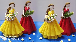 DIY Crepe paper doll tutorial home decoration idea  tutorial de muñeca de papel crepé [upl. by Ettenyar]