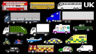 Vehicles UK Version  Street Vehicles  Lorries Trucks Buses amp More  The Kids Picture Show [upl. by Isabea410]