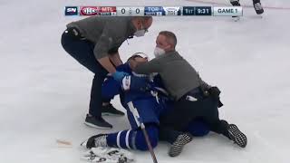 John Tavares Scary InjuryGRAPHIC Dual feed Toronto Maple leafs at Montreal Canadiens [upl. by Archer]