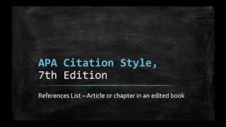 APA 7th Edition References Lists  Articles or Chapters in Edited Books [upl. by Okiek]