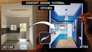 Easy Procreate Tutorial  How to create a Kitchen concept sketch from existing photo tutorial [upl. by Atiner]