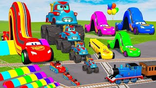 TRANSPORTING PIXAR CARS amp FRUITS WITH COLORED amp JOHN DEERE vs CLAAS vs TRACTORS  BeamNGdrive 962 [upl. by Dnalwor]