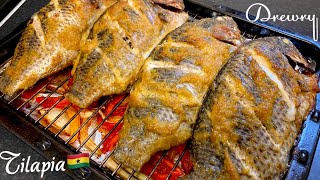 OVEN GRILLED GHANA STYLE TILAPIA  GRILLED PEPPERS  FAVOURITE STREET FOOD [upl. by Anselmi433]