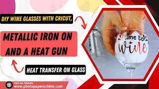 DIY wine glasses with cricut metallic iron on and a heat gun for heat transfer on glass surface [upl. by Thgiled]