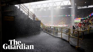 Torrential rain in Dortmund leaks through stadium roof at Turkey v Georgia [upl. by Eiba]