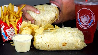 ASMR WENDYS CHIPOTLE BURRITO CHEESE QUESO SAUCE FRIES CHIPS CRUNCH MUKBAN [upl. by Avlem]