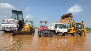 Washing My JCB 3dx  TATA Dump Truck  Mahindra Arjun 605  SML Truck in Pond [upl. by Revlis]