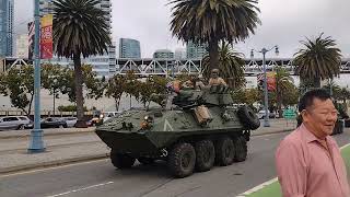 Military convoy in the streets of San Francisco the Embarcadero [upl. by Naharba]