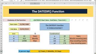 Excel 2013 Video 39 The DATEDIF Function [upl. by Glarum]