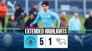 HIGHLIGHTS CITY PUT FIVE PAST DERBY TO STAY SECOND  Man City 51 Derby County  U18 Premier League [upl. by Arramas461]