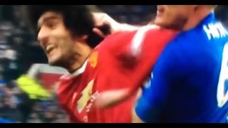 Huth with the hair pull Fellaini with the elbow and face hit 01052016 [upl. by Norud387]