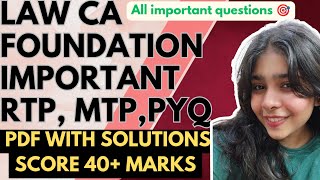 Ca foundation law important questions 🎯 RTP mtp and pyq all in one pdf 😍🎉 bas itna krlo caaspirants [upl. by Coriss]