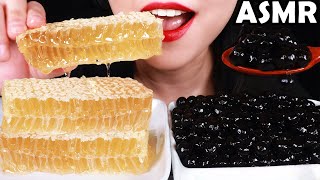 ASMR RAW HONEYCOMB  BOBA TAPIOCA PEARLS EATING SOUNDS 蜂の巣 タピオカを食べる音 咀嚼音 벌집꿀 타피오카펄 리얼사운드 먹방 노토킹 [upl. by Aleahc]