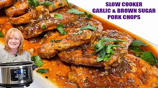 Slow Cooker GARLIC amp BROWN SUGAR PORK CHOPS [upl. by Nwahsed6]