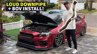 Subaru WRX STI Downpipe amp HKS BOV Install Loud ExhaustTurbo Noises [upl. by Allix210]